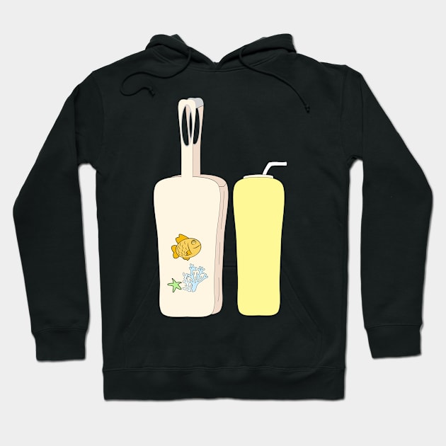 Drawings of cloth bottle bag and a water bottle. Hoodie by zinfulljourney